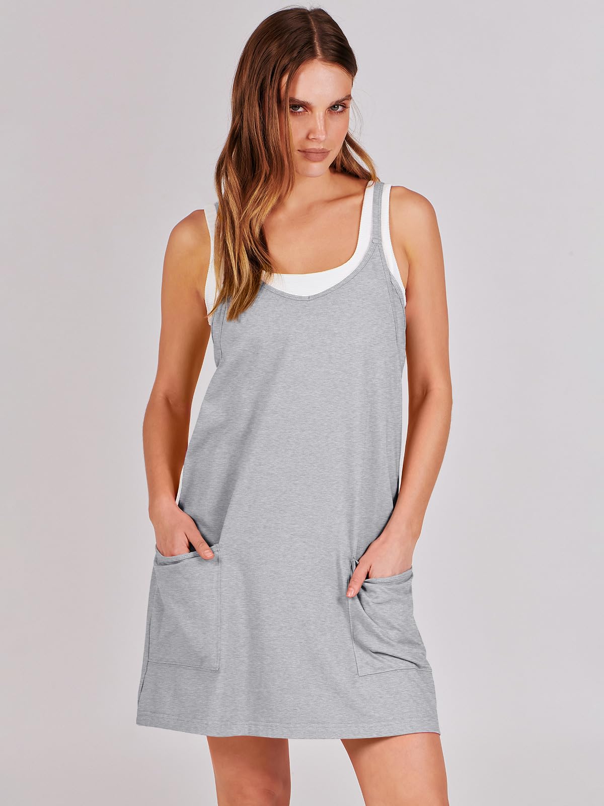 ANRABESS Women Athletic Dress Summer Tennis Workout Active Sports Mini Romper Dress Built in Shorts Travel Vacation Clothes Heather Gray X-Smal