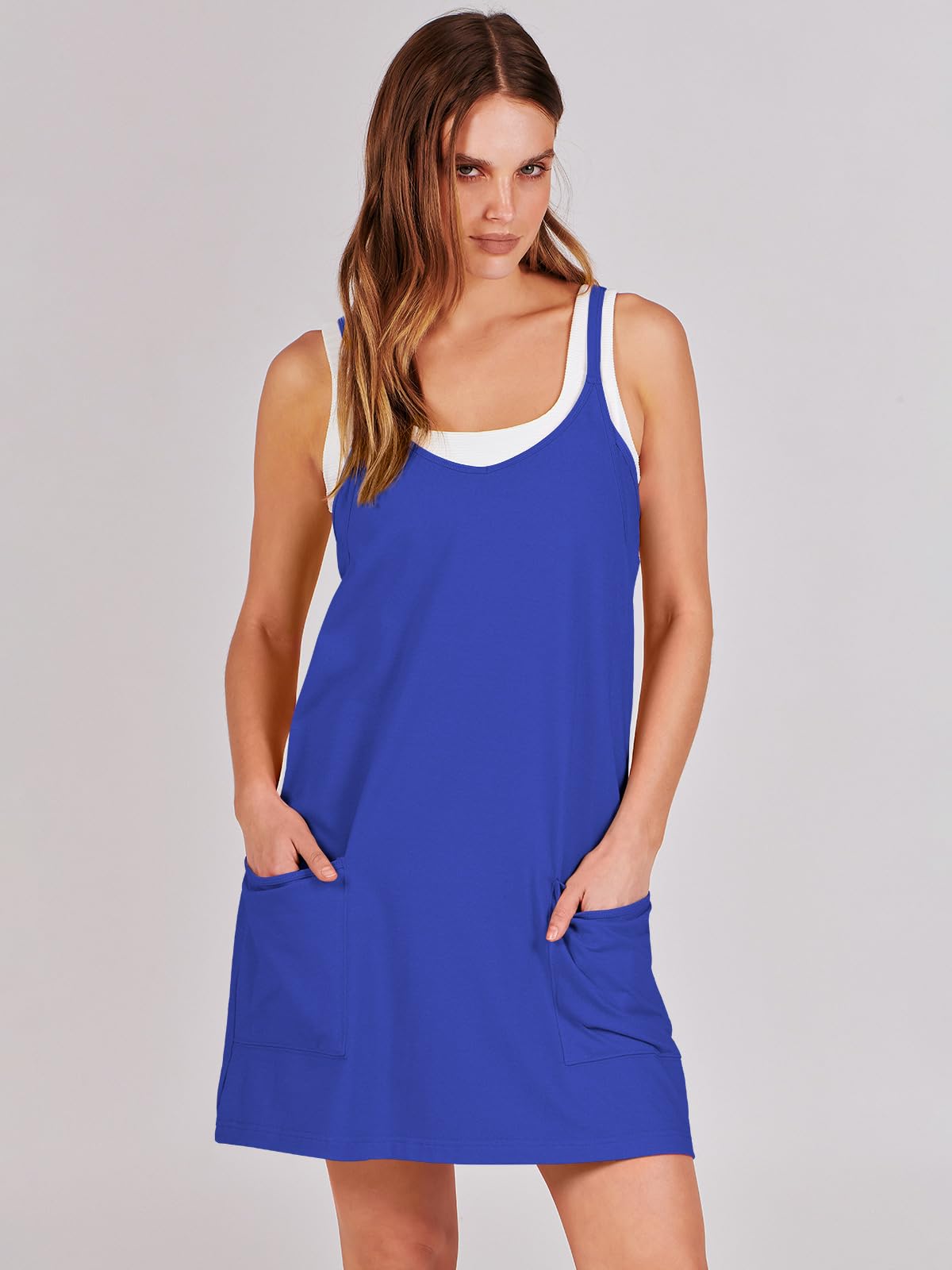ANRABESS Women Athletic Dress Summer Tennis Workout Active Sports Mini Romper Dress Built in Shorts Travel Vacation Clothes Royal Blue X-Large