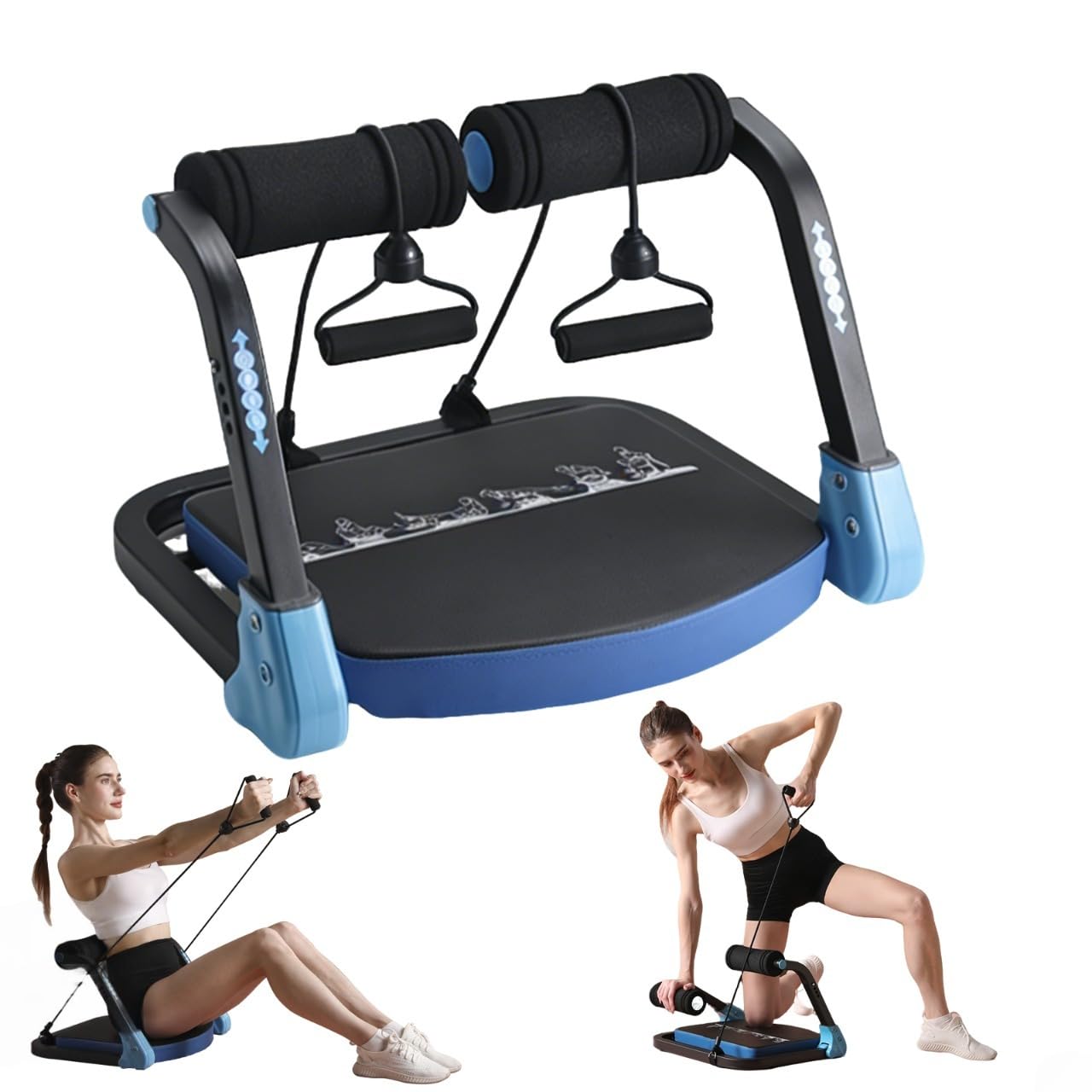 OKNETP Abdominal Trainer Machine with Resistance Bands - 3 Levels Adjustable Sit-Up Exercise Equipment for Home Gym, Core & Full Body Workout (Blue)