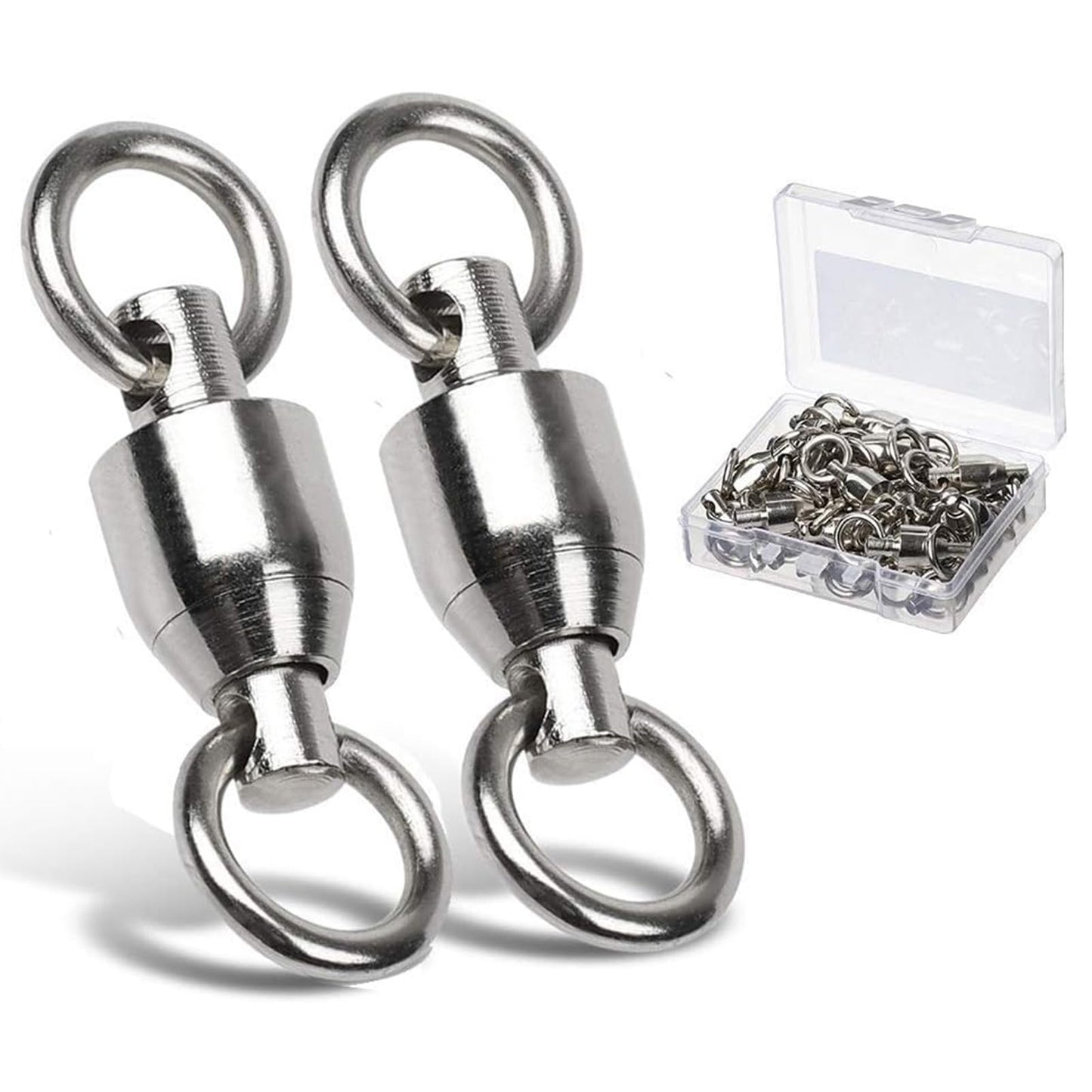 AMYSPORTS Ball Bearing Swivels Connector High Strength Stainless Steel Solid Welded Rings Barrel Swivels Saltwater Freshwater Fishing 50pcs 45lbs