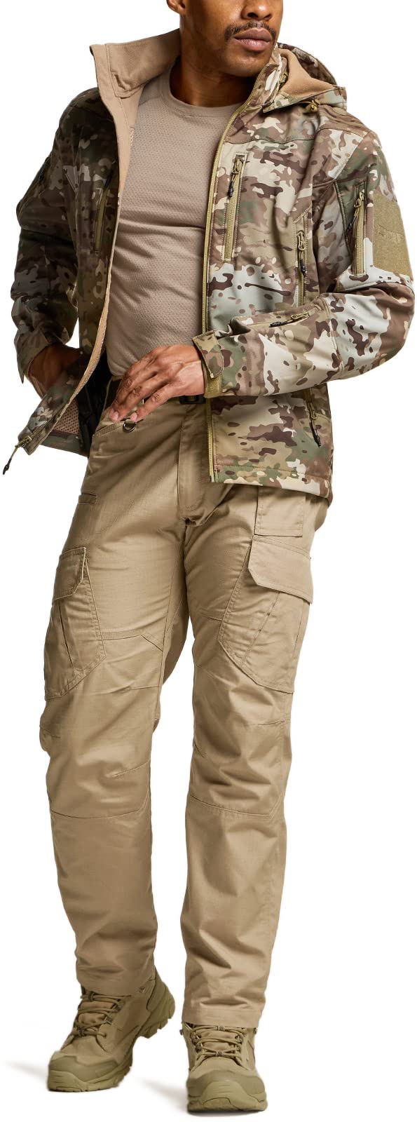 CQR Men's Tactical Pants, Water Resistant Ripstop Cargo Pants, Lightweight EDC Work Hiking Pants, Outdoor Apparel, Duratex Mag Pocket Khaki, 42W x 32L