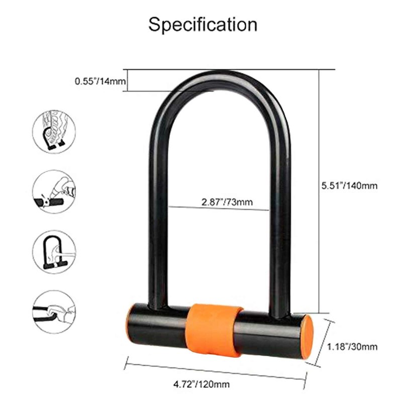 Bike U Lock with Cable Heavy Duty Bike Lock Bicycle U Lock, 14mm Shackle and 3.77ft Length Cable with Mounting Bracket for Bike Motorcycle and More