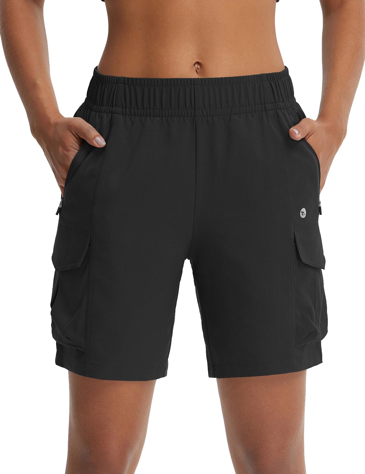 baleaf Women's 7'' Hiking Shorts with Zipper Pockets Quick Dry Lightweight Water Resistant Elastic Waist Cargo Shorts Outdoor Black XL