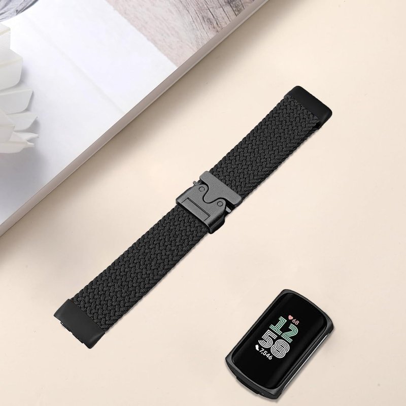Issinlky Nylon Braided band Compatible with Fitbit Charge 6/5, Elastic Band for Fitbit Charge 5/6 Women Men