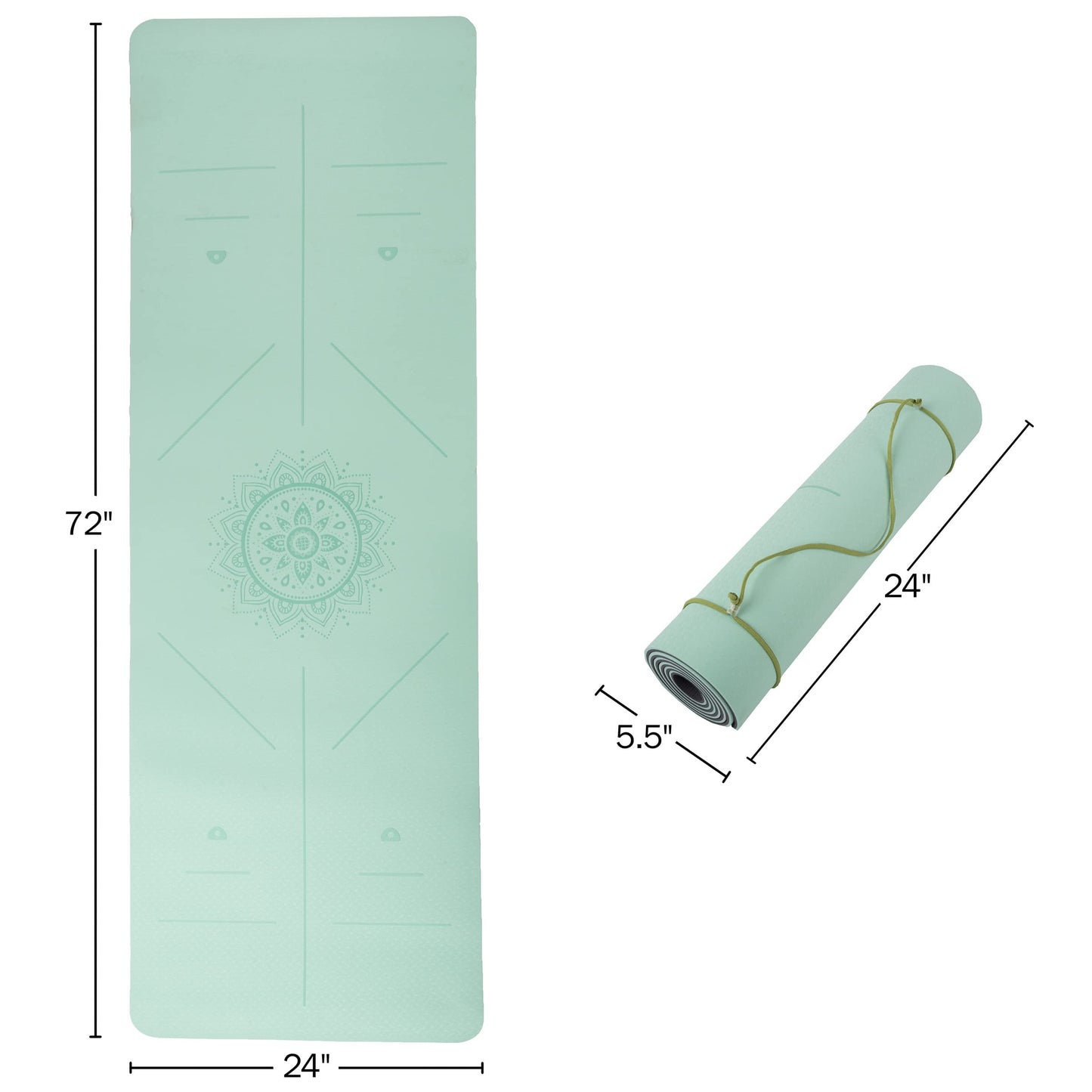 Yoga Mat with Alignment Marks - Lightweight Exercise Mat with Carry Strap for Home Workout or Travel by Wakeman Outdoors (Mint and Black)