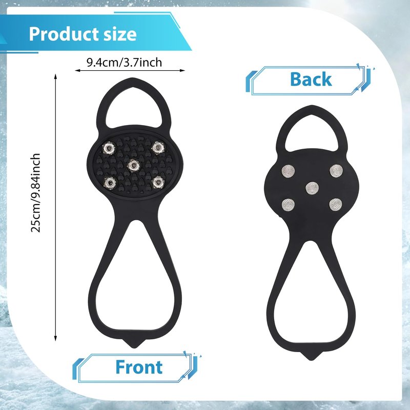 LipLopBest 4 Pairs Non Slip Gripper Spikes for Shoes, Ice Snow Grips Traction Cleats with 5 Steel Studs Crampons - Universal Snow Spikes Microspikes for Hiking Walking Climbing