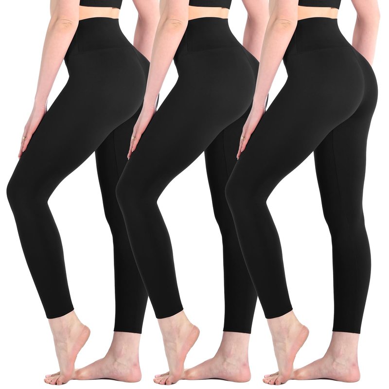 Leafigure 3 Pack Black Leggings for Women High Waisted Buttery Soft Yoga Pants for Workout Running Gym Athletic LXL