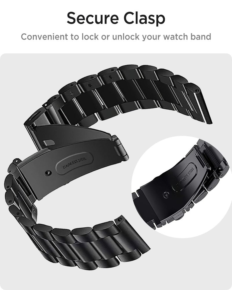 Miimall Business Band for Garmin Vivoactive 6/5/3, Forerunner 55/165/570 42mm, Venu Sq/2 Plus, 20mm Men Metal Bracelet Stainless Steel Strap for Vivomove Sport/Trend, Approach S12/S50/S42/S44(Black)
