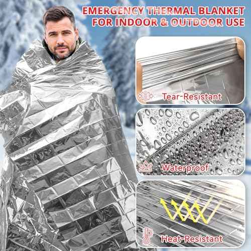 SecuCaptain Survival Emergency Thermal Blankets: Extra Large 84¡± x63¡± Space Mylar Blanket Kit for Outdoor Cold Winter Camping Hiking Car Bug Out Bag or First Aid - 10 Pack