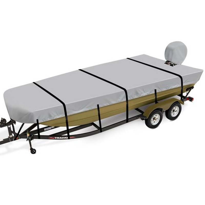 Caminor Jon Boat Cover 14 ft, 900D Heavy Duty Trailerable Waterproof Jon Boat Cover 14 Foot with Motor Cover, Marine Grade Canvas,Gray