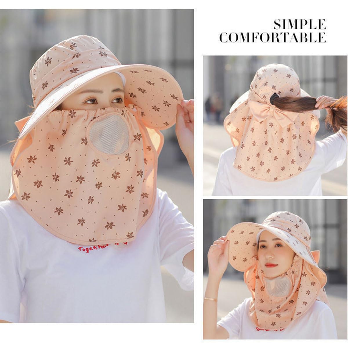 Sun Hats for Women UPF 50+ Breathable Sun Hats with Detachable face mask and Neck Clamshell Wide-Brimmed Fisherman's hat for Fishing treks-01 Pink
