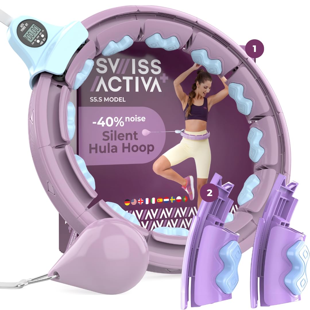 Swiss Activa+ S5.S Silent Weight Loss Hula Hoop with Counter + Extension Set -Waist Size 22-49in - Infinity Smart Weighted Hula Hoop for Women