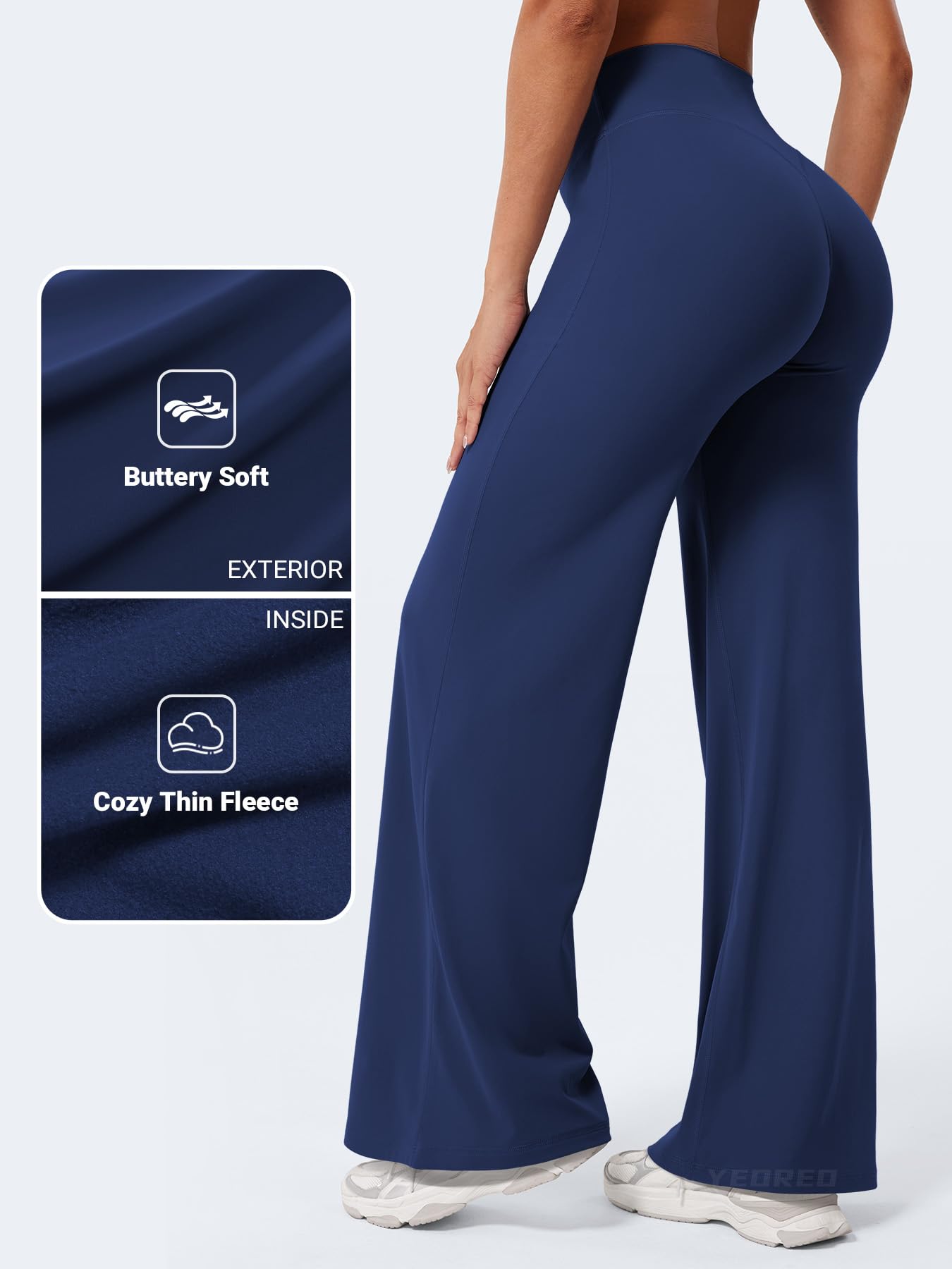 YEOREO Workout Leggings Womens No Front Seam Straight Leggings 31.5" Thin Fleece High Waist Buttery Eddiy Gym Yoga Pants Navy Blue S