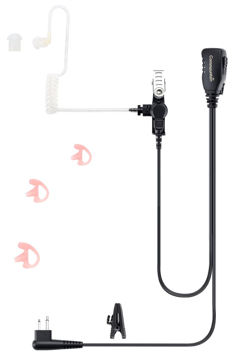 commountain earpiece for Motorola Walkie Talkie and Radio with PTT/Mic, Compatible for CP200D CP100D R2 CP200 CP185 BPR40 CLS1410 CLS1110 RMU2040 RMU2080D, Acoustic Tube Surveillance Headset, 2 Pin