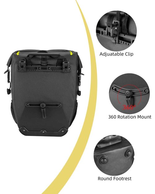 ROCKBROS Bike Pannier Waterproof 27L Large Capacity Bike Bag Rear Rack Bicycle Pannier Bag Waterproof for Grocery Touring Cycling Upgrade Black * 1