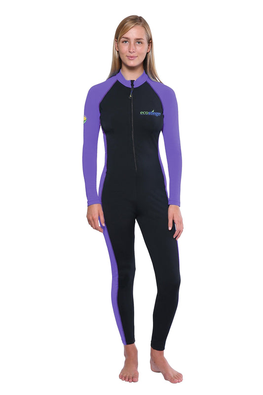 Women Full Body Coverup UV Swimsuit Stinger Suit UPF50+ Protection Black Purple Chlorine Resistant (as1, Alpha, l, Regular, Regular)
