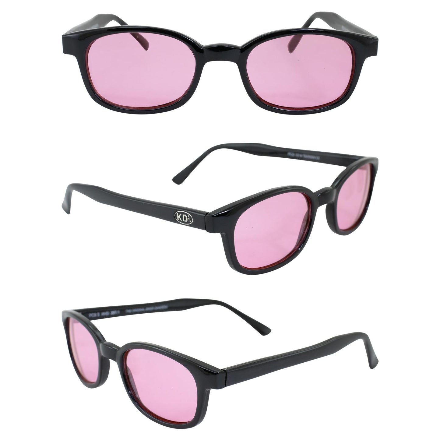 X-KD's Sunglasses 1014 20 Percent Larger than Original KD's ANSI Z80.3 Black w/Pink Lenses
