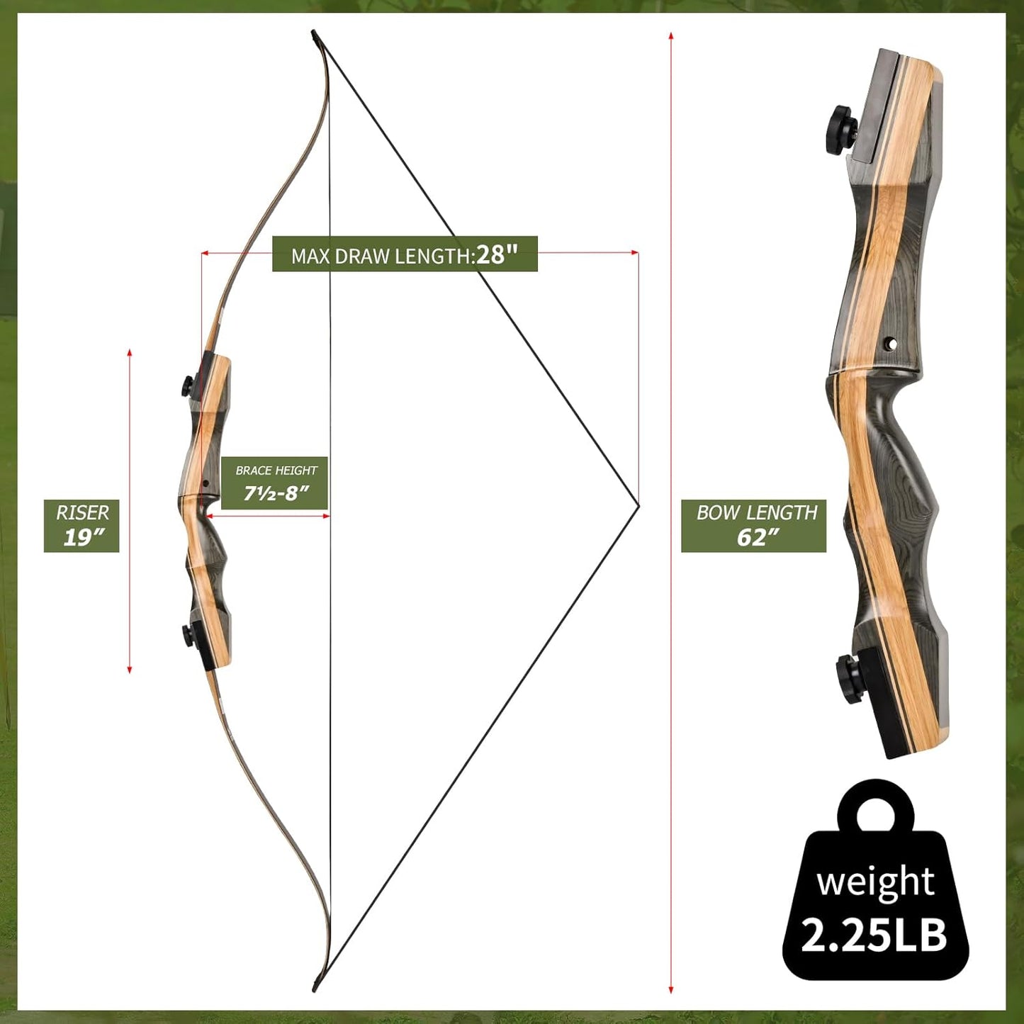 Archery Wooden Bow and Arrow Set - 62'' Right-Handed Takedown Recurve Bow for Adults | 30-50 Lbs Hunting Kit
