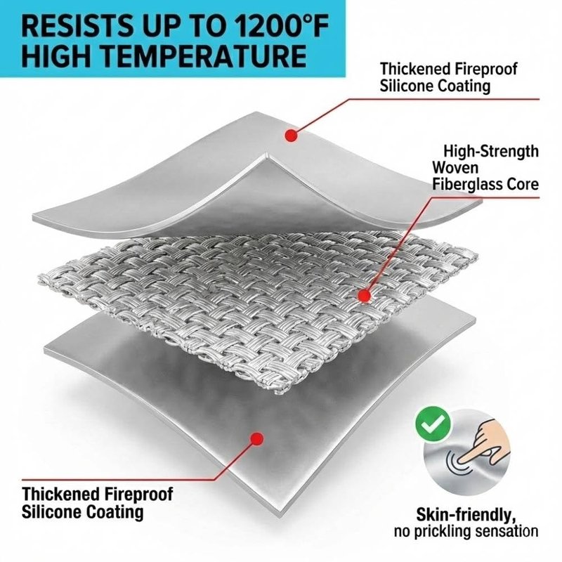 Utypee Emergency Fireproof Cloak with Hood – Silver Silicone Coated Fiberglass Fire Blanket, 59 x 63 Inches, Heat Resistant Safety Cover for Escape- fire Retardant Blanket - fire Extinguisher