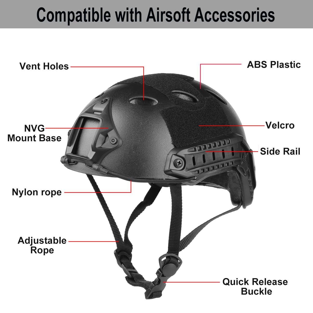 SANYETS Airsoft Helmet, Black PJ Tactical Helmet with Night Vision Mount,Paintball Goggles and Balaclava Face Mask,Men's Military Costume,Tactical Airsoft Gear