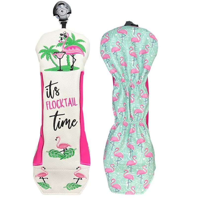 Giggle Golf Flamingo Golf Head Covers – Driver, Fairway, Hybrid & Putter – Tropical Black Flamingo Design - Great Gift (for Hybrid/White)