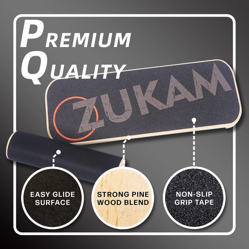 ZUKAM Balance Board Trainer, Wooden Balancing Board with Workout Guide to Exercise and Build Core Stability, Wobble Board for Skateboard, Hockey, Snowboard & Surf Training (Black)