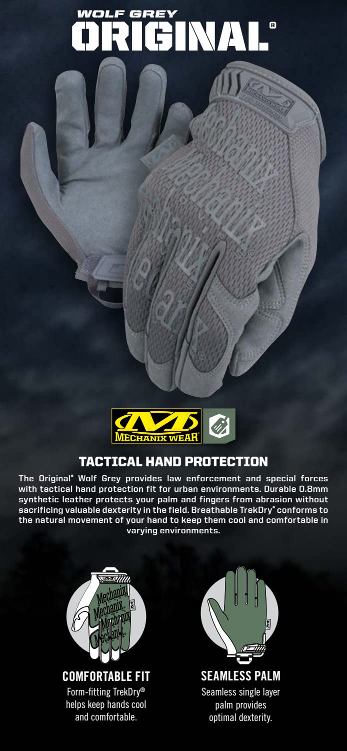 Mechanix Wear: The Original Tactical Work Gloves with Secure Fit, Flexible Grip for Multi-Purpose Use, Durable Touchscreen Safety Gloves for Men (Grey, Small)