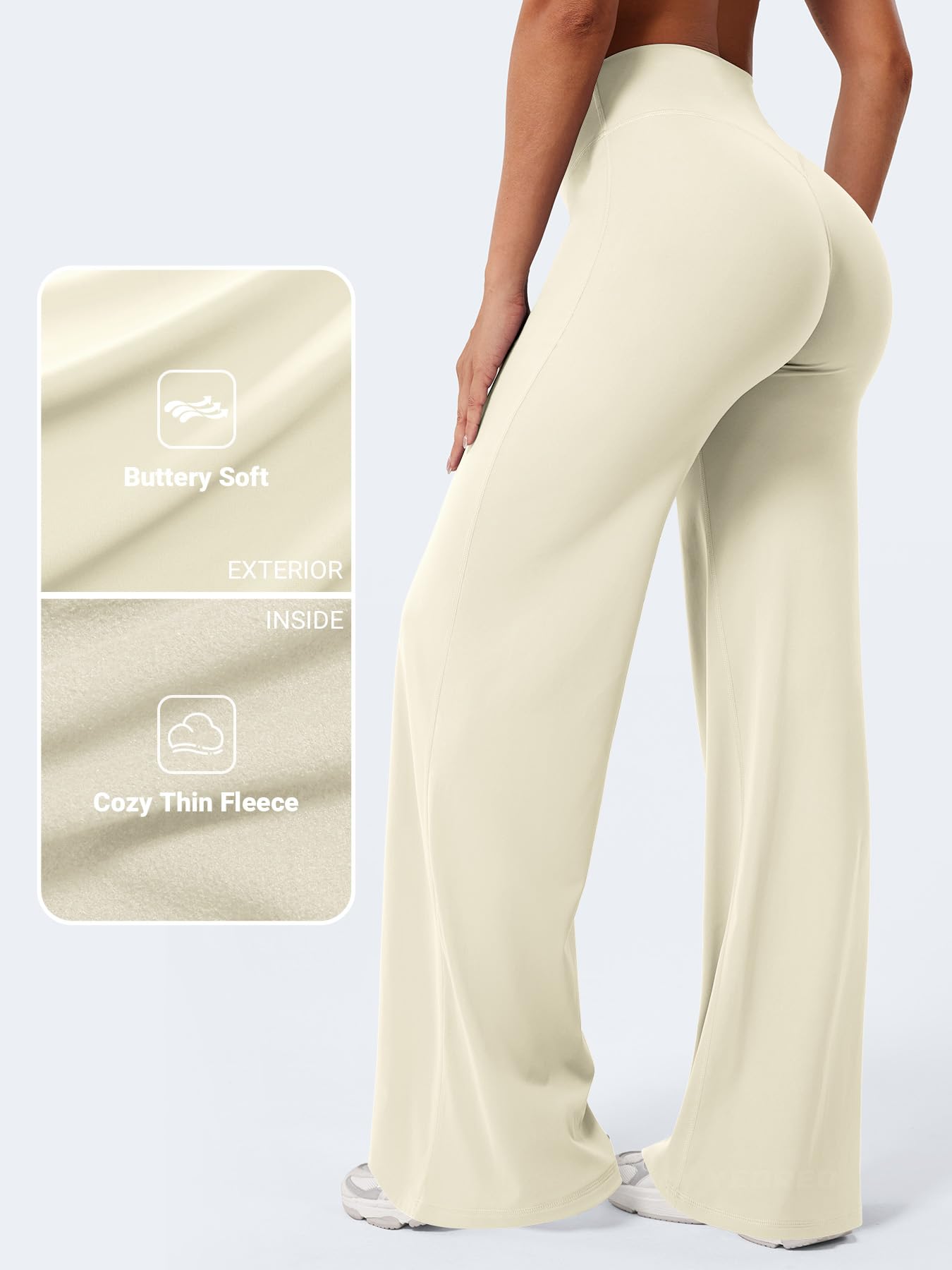 YEOREO Workout Leggings Womens No Front Seam Straight Leggings 33" Thin Fleece High Waist Buttery Eddiy Gym Yoga Pants Apricot White L