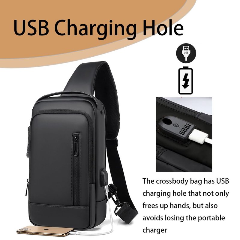 PEAGLOB Sling Bag Mens Crossbody Daypack Nylon Shoulder Bags Anti-theft Chest Bag Backpack For Men Women Hiking Motocycle with USB Charging Hole