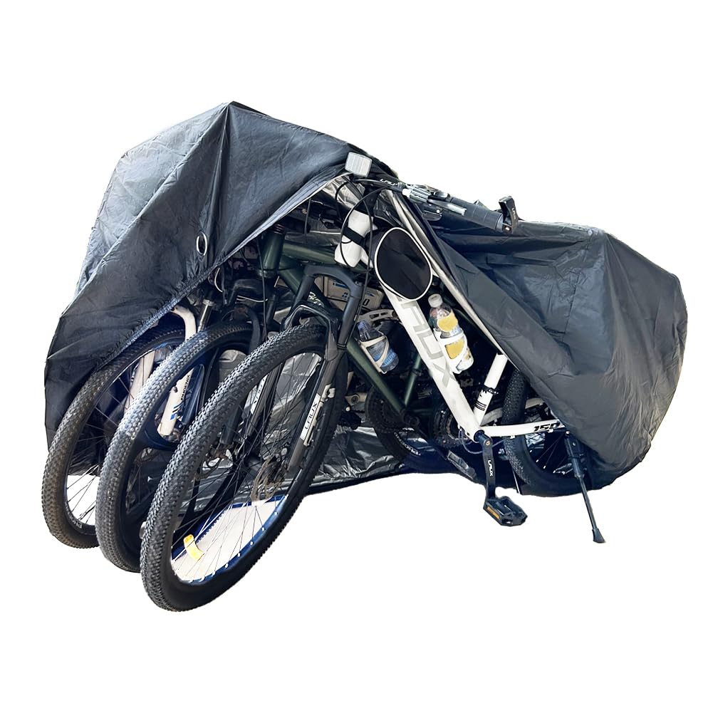 Bike Covers for 2 or 3 Bikes, 2XL Large Outdoor Waterproof Bicycle Covers with Lock Hole for Mountain Road Electric Bicycle Bikes