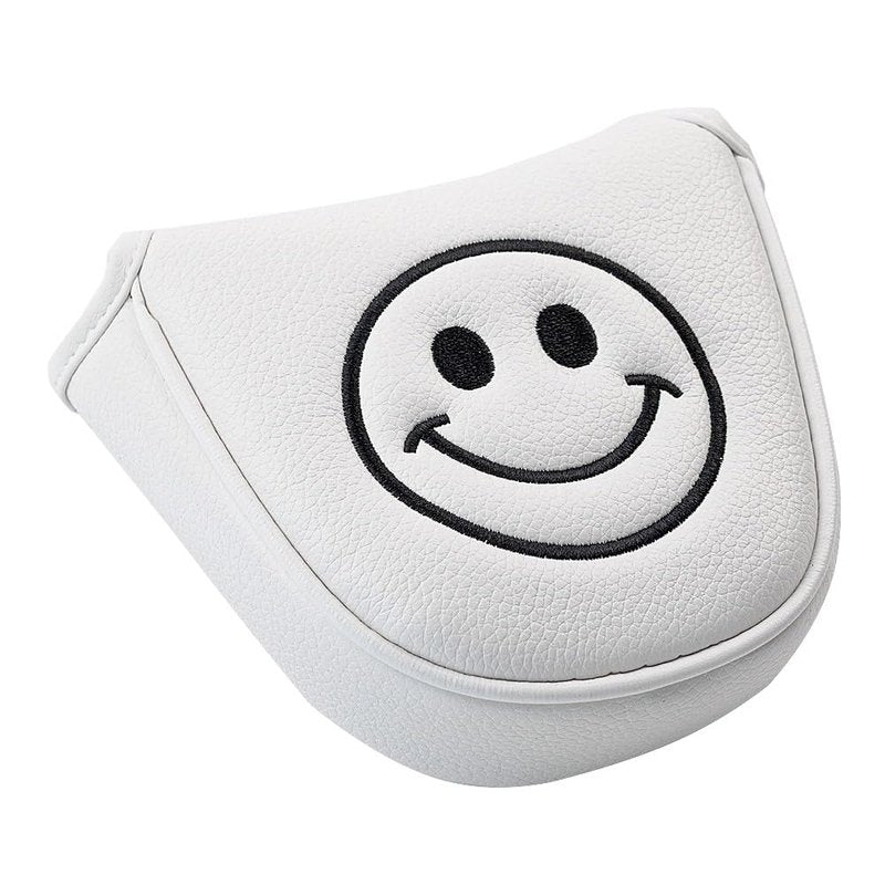 GOOACTION Golf Putter Headcover - Smiley Face Design Leather-Textured, Magnetic Closure, Water-Resistant Blade Protector, Navy Blue/White/Red/Yellow/Black (White, MU-V)