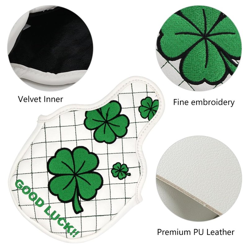 PINMEI Golf Head Covers Mallet Putter Cover Mallet Headcover Magnetic Embroidered Four-Leaf Clover Fit for Titleist Callaway Ping Taylormade Cobra Ect.