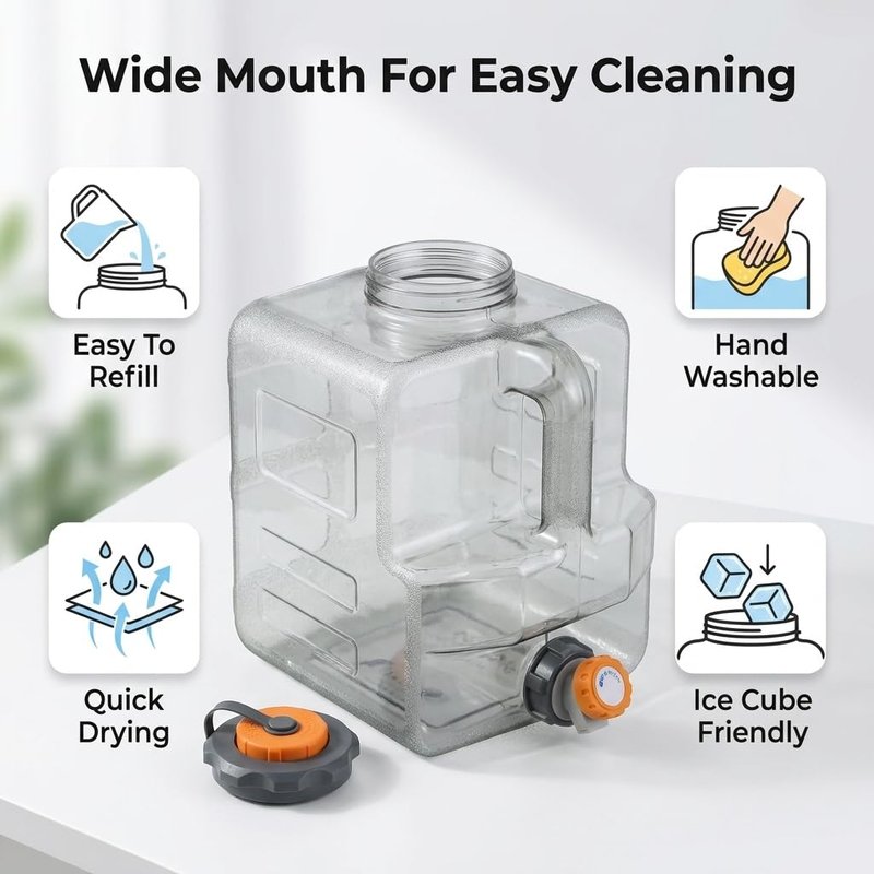 Sparkstarses 5.28 Gallon Water Jug, Camping Water Container with Spigot, No Leakage Water Tank Compatible with Electric Water Pumps, Water Bucket for Emergency Outdoor Hiking Picnic