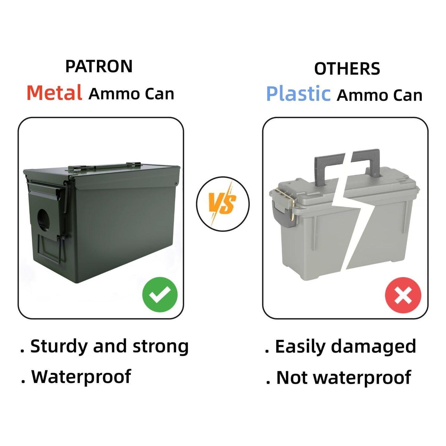 PATRON 30 50 Cal Ammo Can Metal 9mm Ammo Box Storage Crate Case for Shotgun Bullet Rifle Nerf Ammunition Waterproof Case-Gard Organizer Suit (30+50 Green)