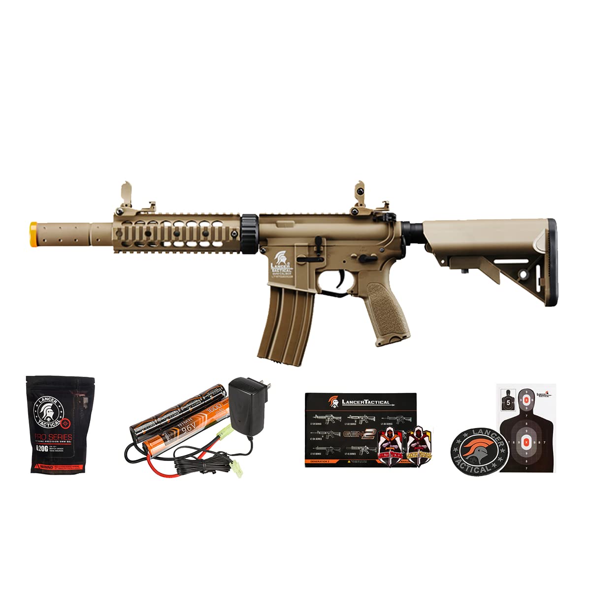 Lancer Tactical Gen 2 Durable Airsoft Gun SD M4 Polymer- Full/Semi-Auto Piactinny Rail AEG Rifle with 0.20g BBS, Charger and Battery