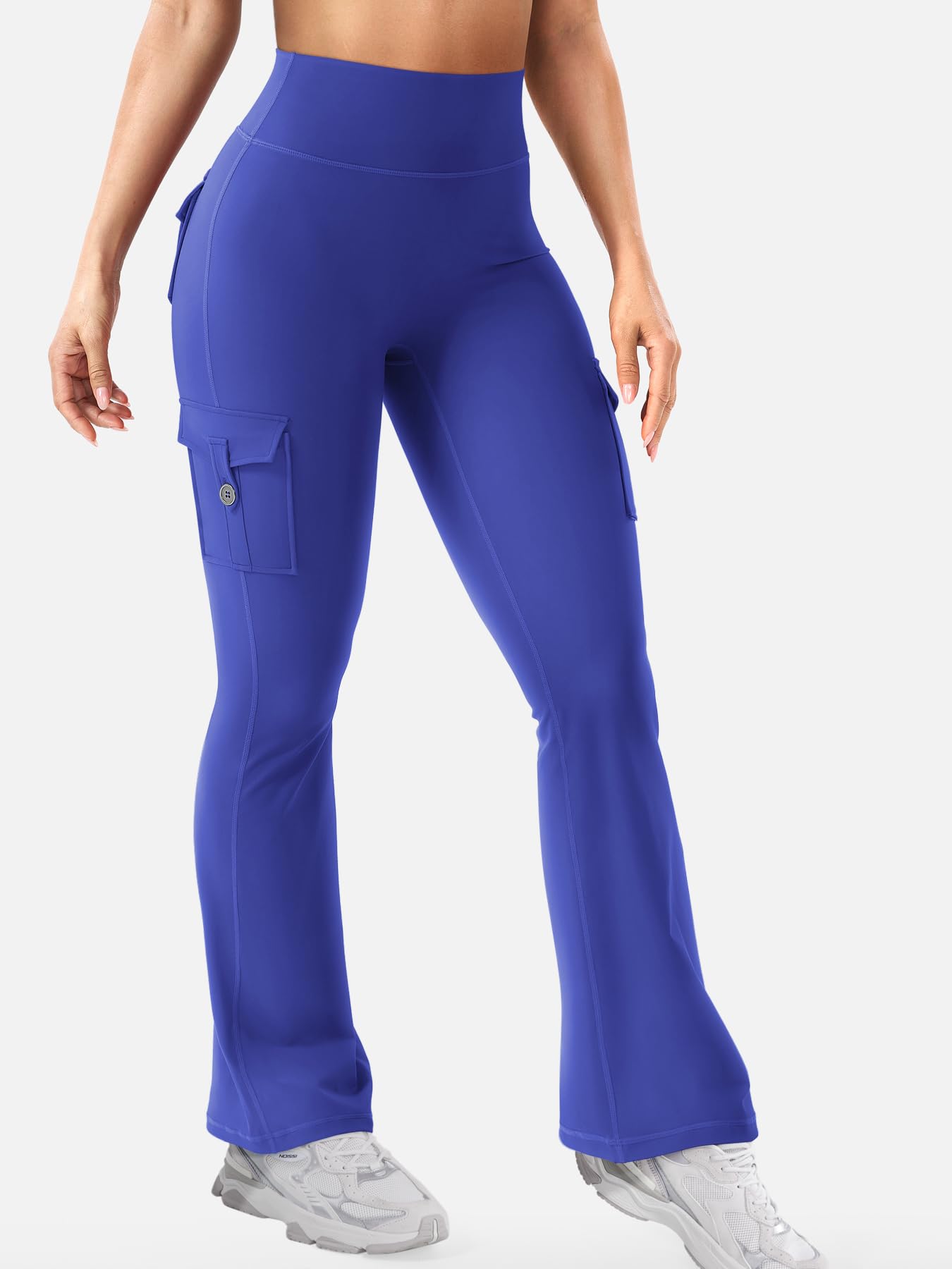 YEOREO CoreFlex Women Workout Flare Leggings with Pockets Scrunch Cargo Gym Yoga Leggings 28" Inseam Dazzling Blue XXL