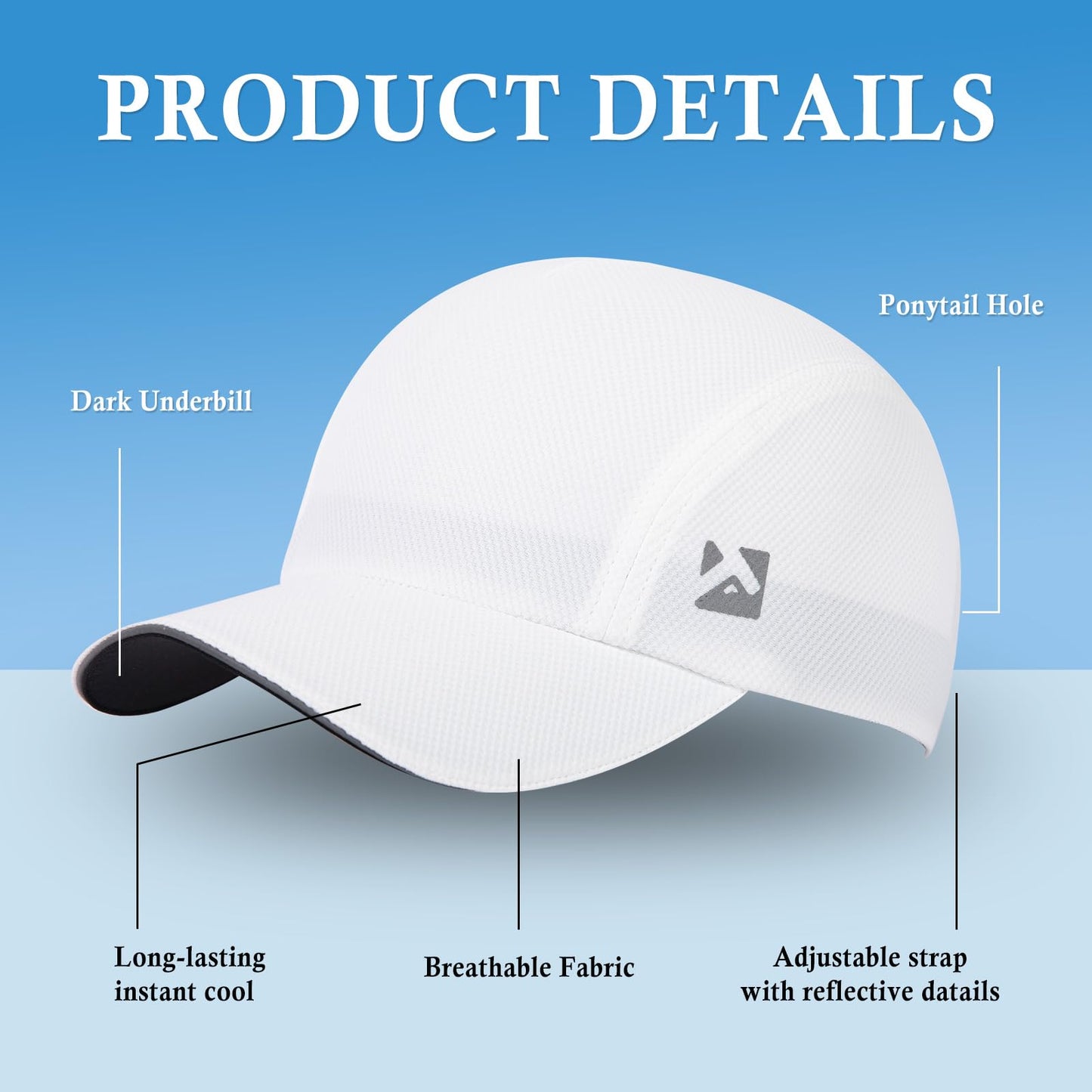 TOP-EX XL/XXL Ponytail Sun Baseball Cap for Women UPF 50 Cooling Running Hat Summer Breathable UV Protection Golf Hats Packable White M