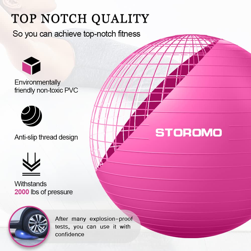 STOROMO Exercise Ball,Yoga Ball(Free Exercise Tutorial)，Extra Thick Non-Slip,Holds 2500 lbs, Workout Ball for Pregnancy birthing and Balance Stability (Pink, 65cm/25.6in)