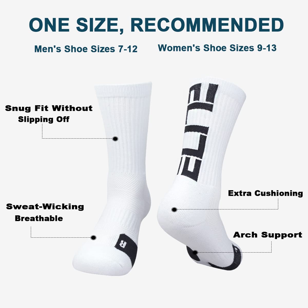 Podinor Basketball Crew Socks for Men and Women, Cushion Performance Athletic Basketball Socks
