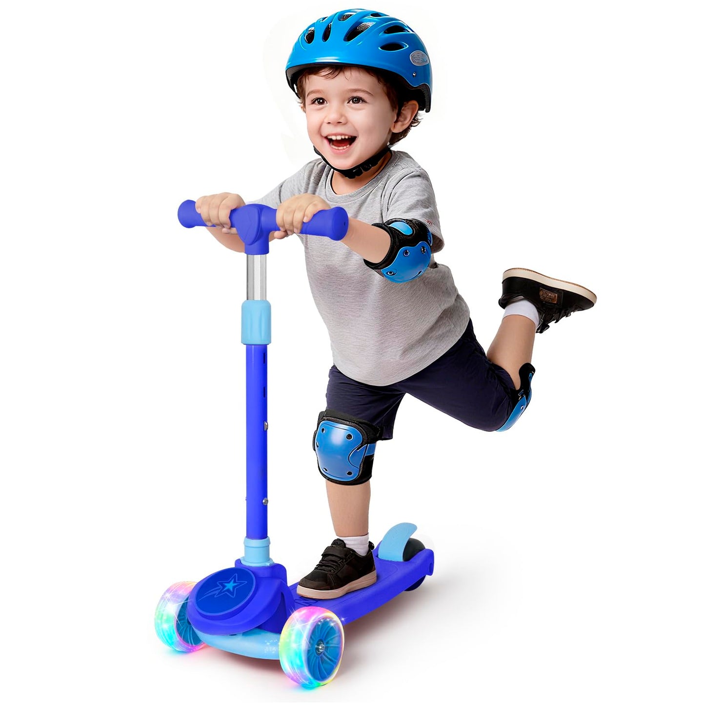 Nattork Kids Scooter for Boys Girls with Light Up Wheels, 3 Adjustable Height Handlebars, Lean-to-Steer Technology, Widen Anti-Slip Deck, 3 Wheel Scooter for kid ages 3-8, Support Riders Up to 110 LBS