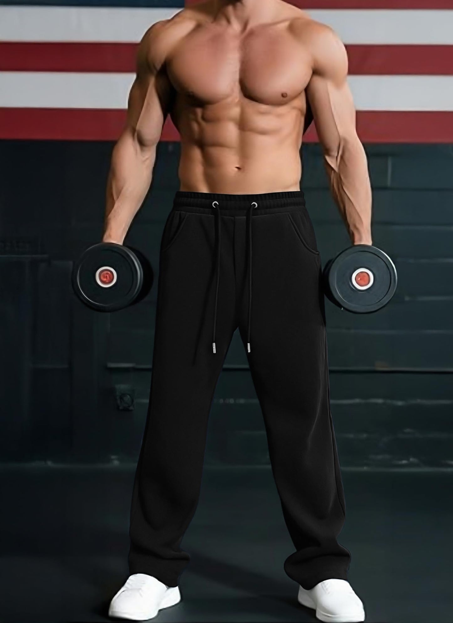 QIUDAOHENG Men's Knitted Sweatpants, Cotton Jogging Pants, with Three Pockets, Suitable for Fitness or Daily Wear. Black