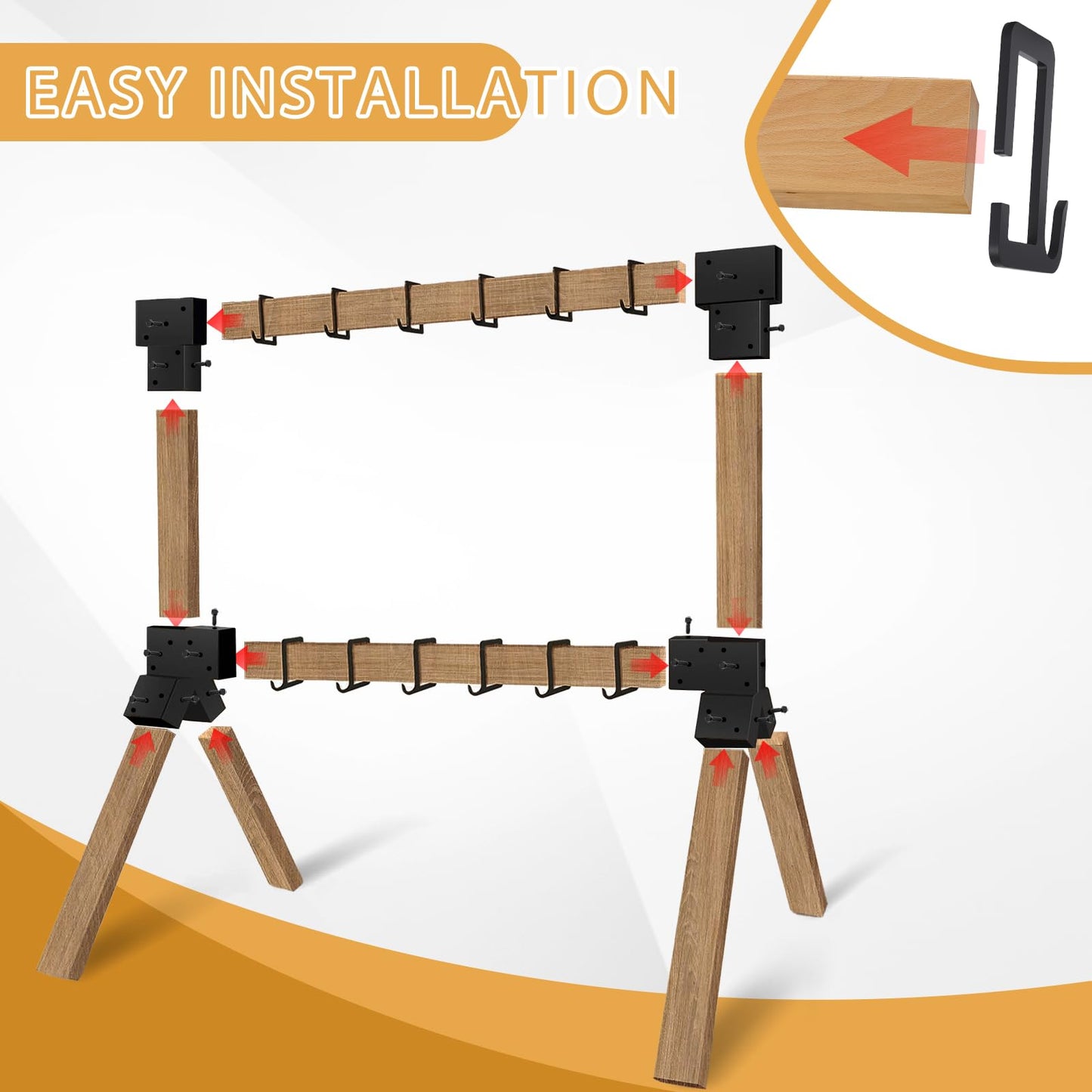 POSTYBAY 2x4 Target Stand Brackets Set, Heavy Duty Y & T Connectors with 12 Hanger Hooks, 0.2”Thick Steel Frame (1.6" x 3.6" I.D) for AR500 Steel Targets, Outdoor Shooting Range & Archery Training
