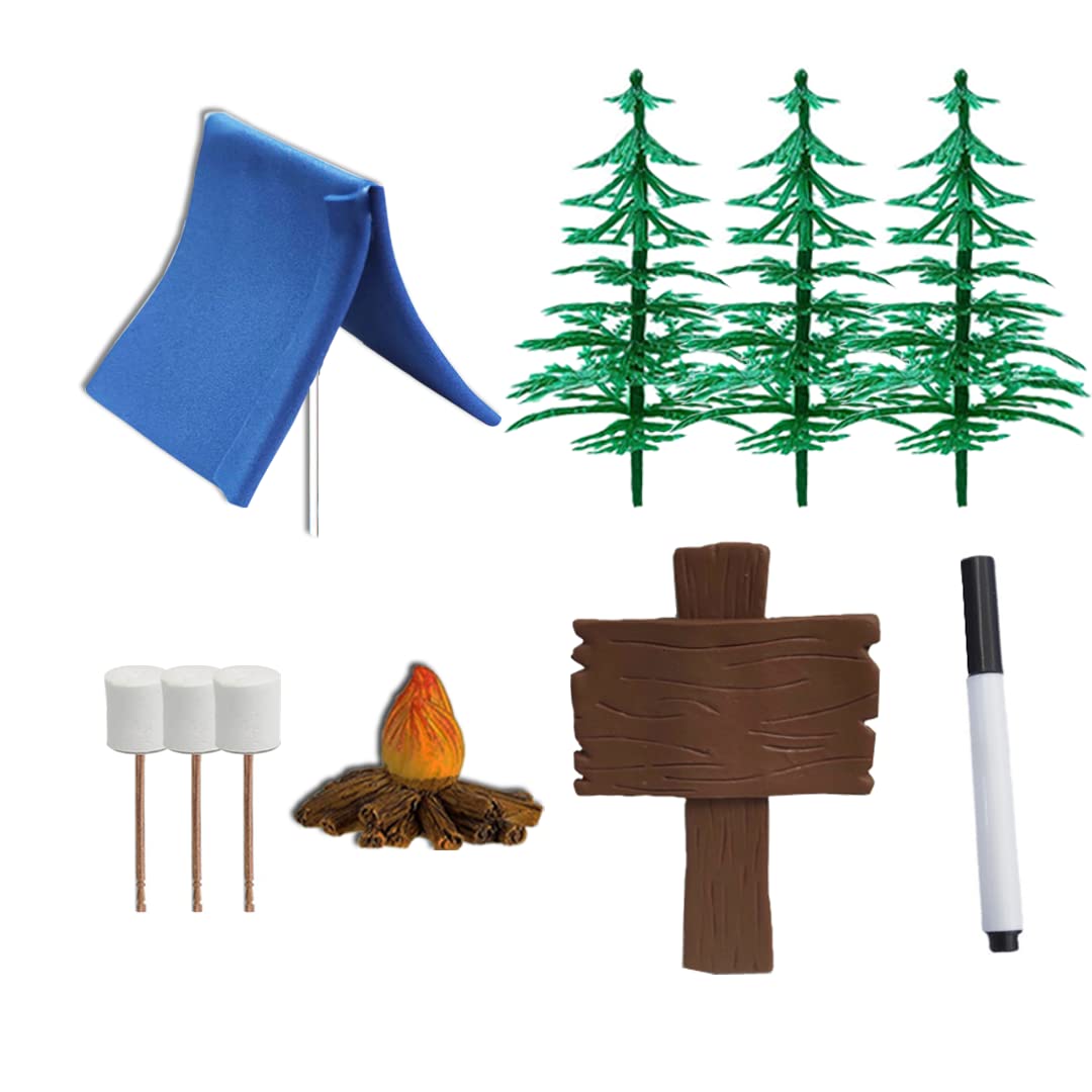 Camp Cake Topper with Tent Campfire Marshmallow Tree and Canp Sign