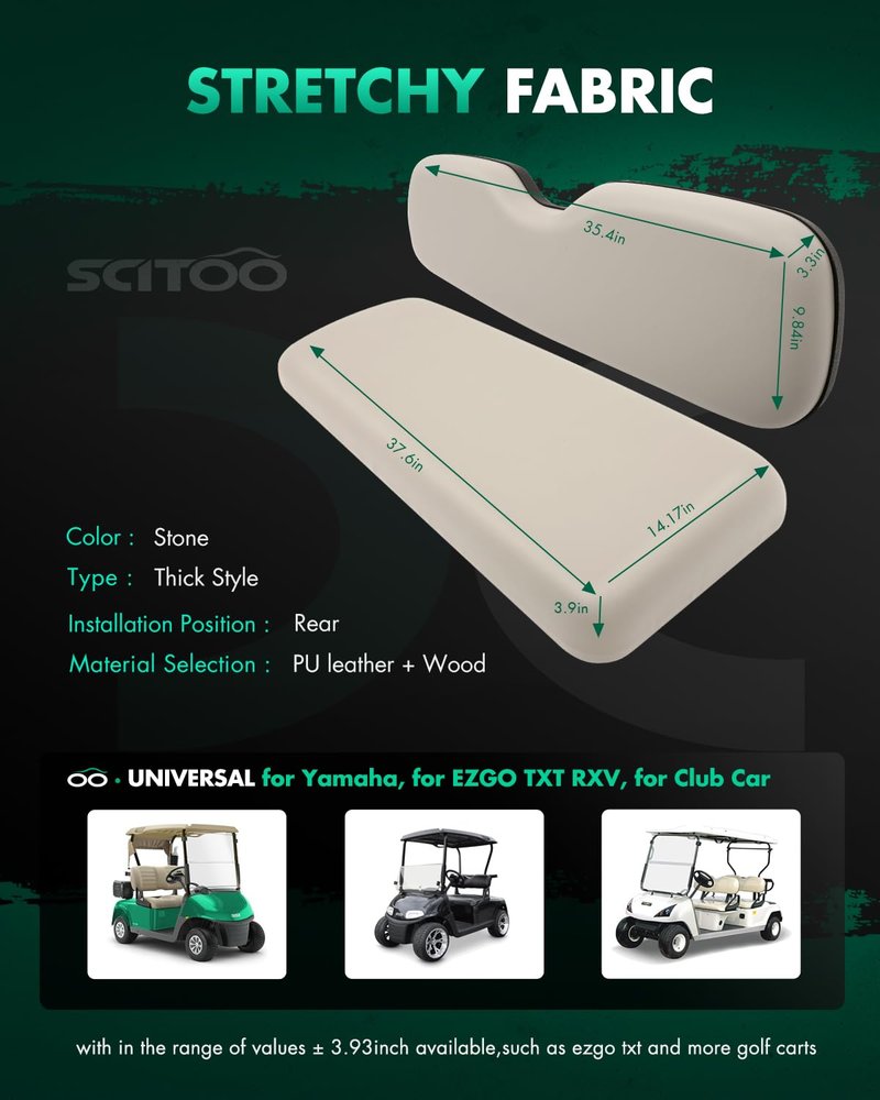 SCITOO Rear Replacement Cushions for Golf Cart Seat, Golf Cart Cushion Seat for Yamaha, for EZGO TXT RXV, for Club Car, Dedicated for Flip, Stone