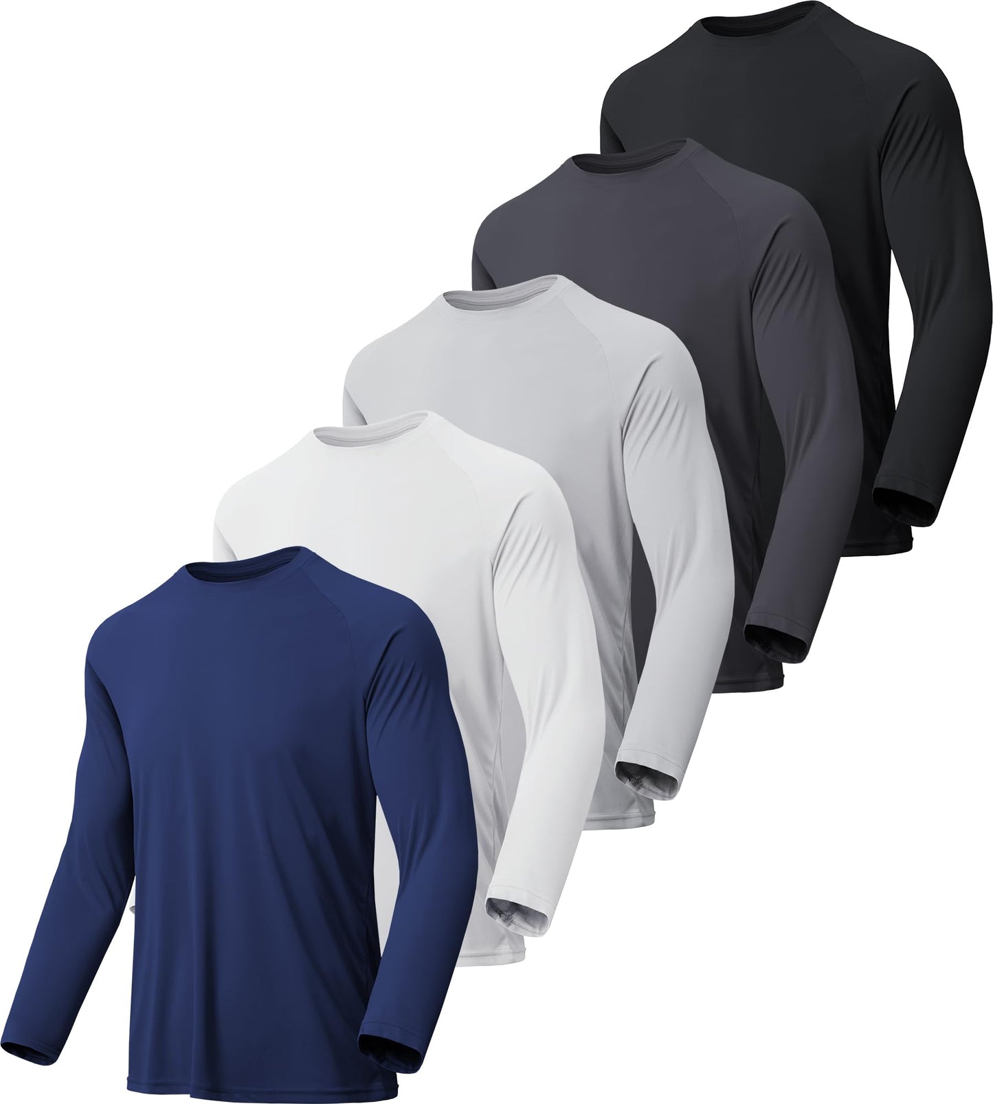 MLYENX 5 Pack Long Sleeve Shirts for Men UPF 50+ UV Sun Protection Quick Dry Moisture Wicking Workout Tee Shirts 2XL