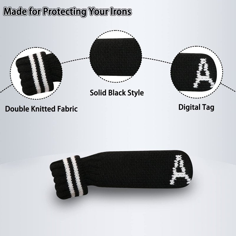 LeFeng 10pcs Knitted Golf Iron Head Covers 3-9/A/P/S Set - Lightweight and Durable Material - Multiple Patterns Golf Club Head Covers - Fit Well for Callaway Ping Taylormade Cobra Etc.(Black)