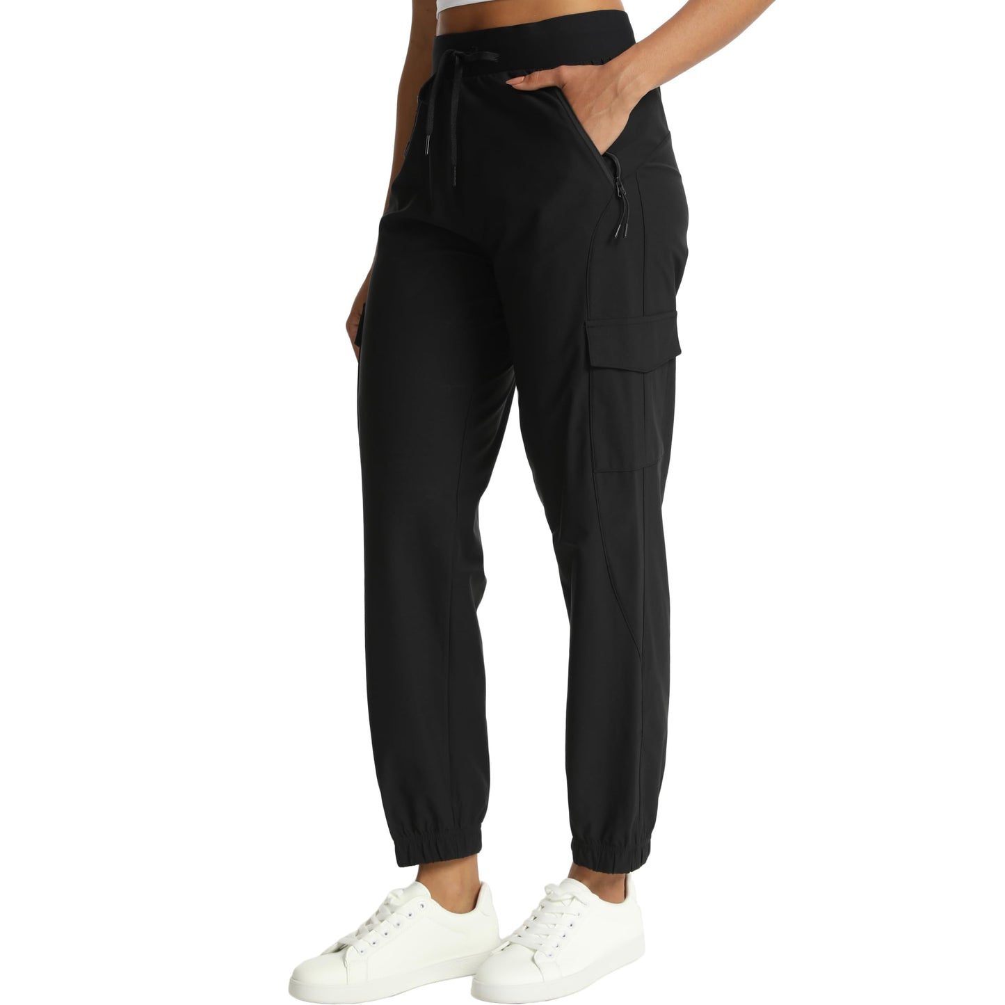 Rrosseyz Women's Cargo Pants with Pockets-Lightweight Quick Dry Water Resistant Hiking Pants for Travel Casual Athletic and Outdoor(Dark Black,L)