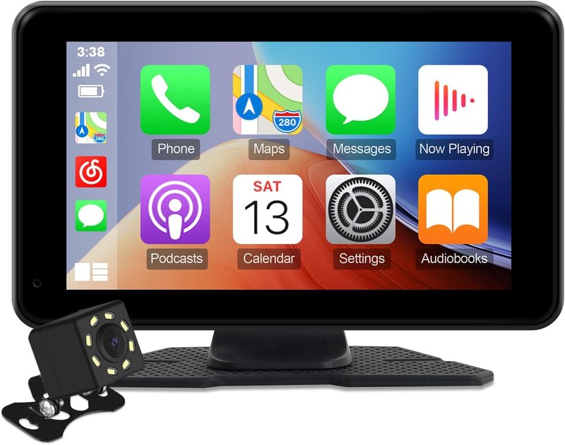 HD Portable Wireless CarPlay Touch Screen - 7-Inch Car Stereo with Bluetooth, GPS & Backup Camera | Universal Fit