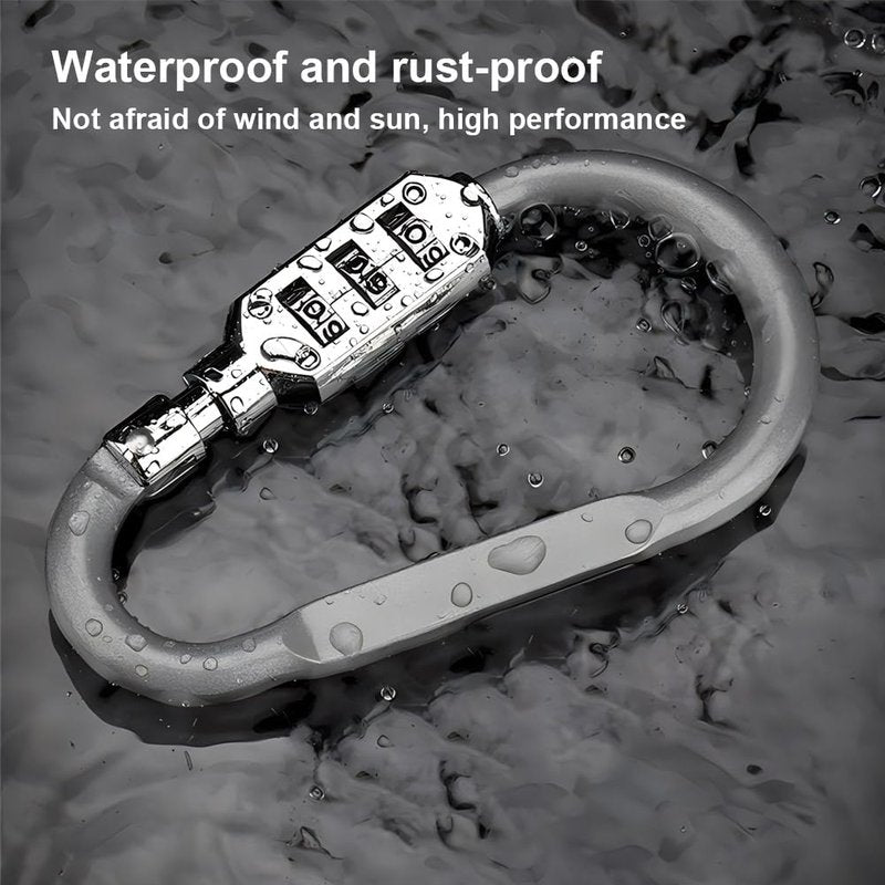 Kigauru D Shaped Code Lock Aluminum Carabiner Multifunctional Black Lock Carabiners with Spring Rope for Looped Bike Security Cable Lock Fence Lock Outdoor Lock