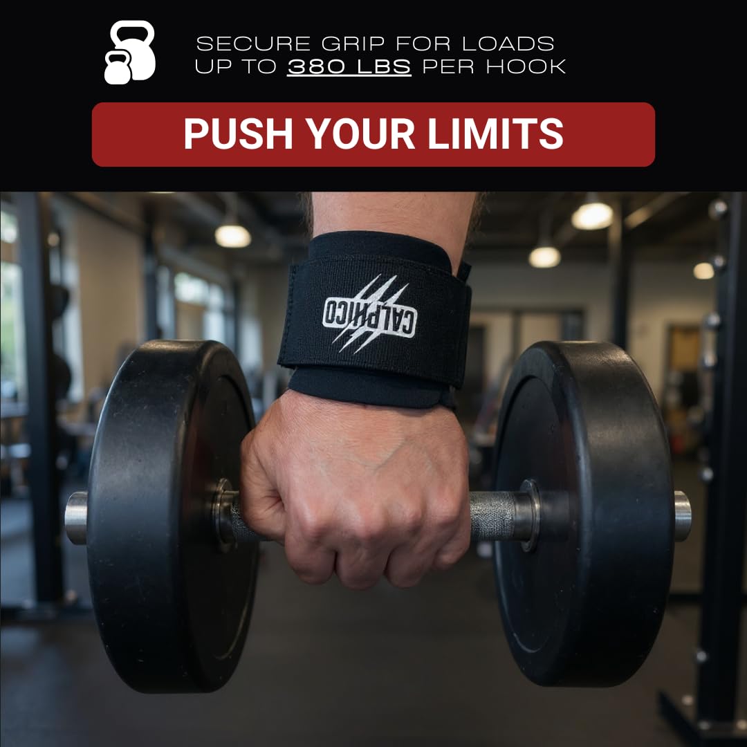 Lifting Hooks for Weight Training – Heavy Duty Steel with Ergonomic Lifting Straps & Wrist Support – Enhanced Grip
